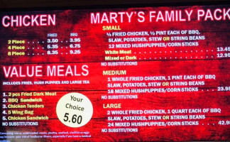 Marty's Bbq menu