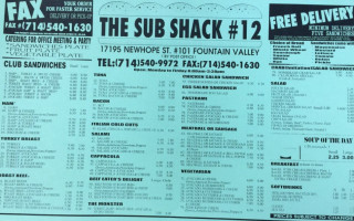 Sub Shack menu