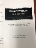 Hideout Cafe Breakfast, Coffee, Lunch, Fresh Juices And Catering menu