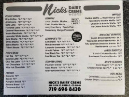 Nick's Dairy Creme menu