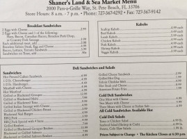 Shaner’s Land Sea Market menu