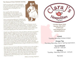 Clara J's Tea Room menu