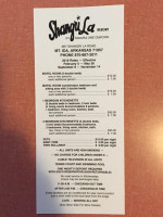 Shangri-La Resort menu