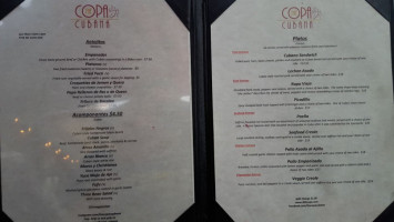 The Copa Cubana menu
