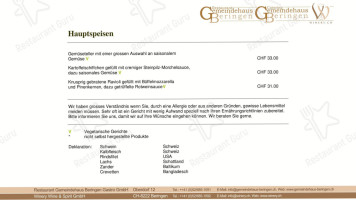 Gemeindehaus Beringen Gastro GmbH menu