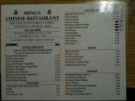 Mings Chinese menu