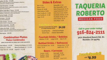 Taqueria Roberto Mexican Food menu