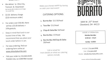 Ohio City Burrito menu