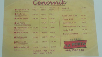 Picerija La Porta menu