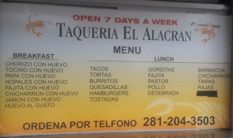 Taqueria El Alacran menu