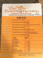 The Burrito Factory menu