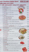Colombiana Bar, Pizza, Restaurant menu