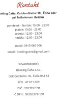 Bowling ČaŇa menu