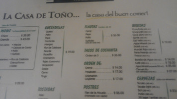 La Casa De Tono menu