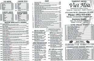 Viet Hoa Vietnamese And Chinese menu
