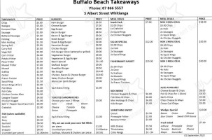 Buffalo Beach Takeaways menu