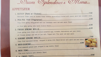 Siam Splendor menu