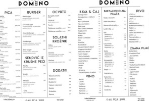 Domino Gostinstvo In Trgovina D.o.o. Jesenice menu