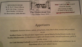 Chick Nello's Homestead Inn menu