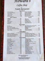Howard's Coffee Shop menu