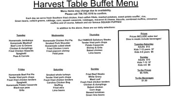 The Harvest Table Buffet menu