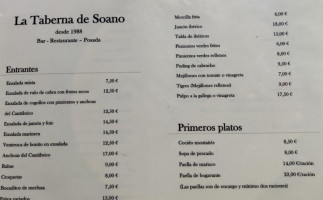 Taberna De Soano menu