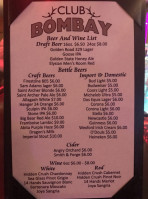Club Bombay menu