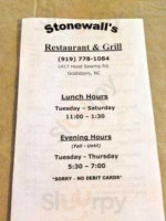 Stonewalls Grill menu