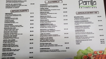 Parrilla Colombiana menu