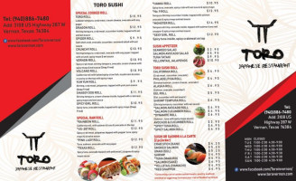 Toro Japanese menu