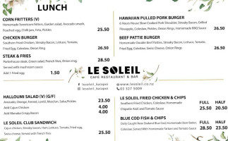 Le Soleil Café Restaurant Bar menu