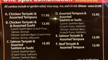 Sushi One Spot menu