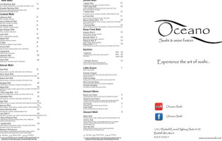 Oceano Sushi Asian Fusion menu
