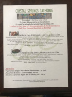 Crystal Springs Catering menu