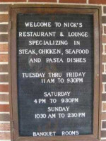 Nick's Restaurant & Lounge. menu