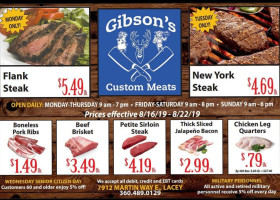 Gibson's Custom Meats menu