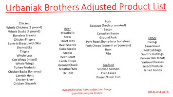 Urbaniak Brothers Quality Meat menu