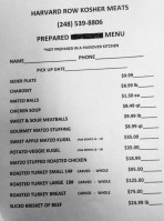 Harvard Row Kosher Meat-pltry menu