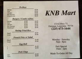 K N B Mart menu
