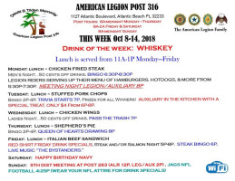 Dewitt B. Tilden Memorial American Legion Post 316 menu