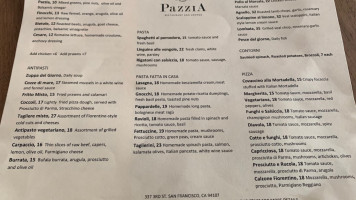 Pazzia Restaurant Pizzeria Bar menu