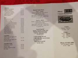 Albury Chinese Restaurant menu