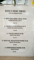 Kim Chau Deli menu