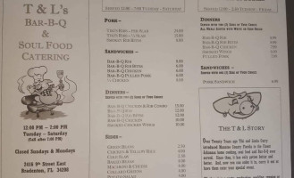 T&l's -b-q And Soul Food Catering menu