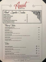 Anant Cuisine Of India menu