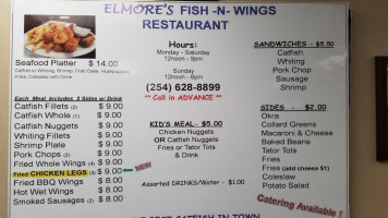 Elmore's Fish Wings menu