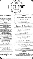 The First Seat Pub Grill menu