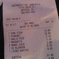 Gerry's Grill menu