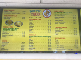 Beaver Taco Shop menu