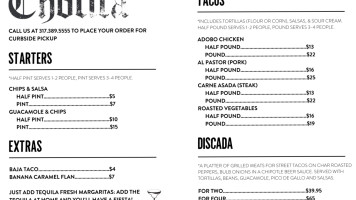 Cholita menu